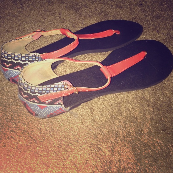 Pink sandles with Aztec print