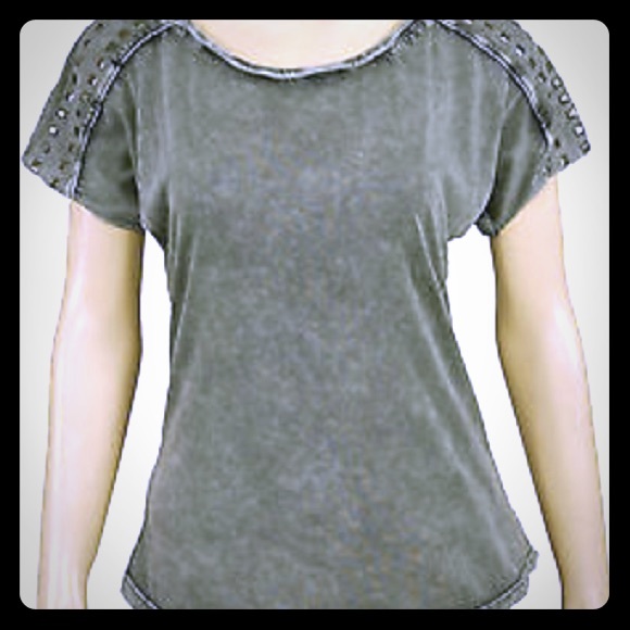 Grey distressed studded shirt
