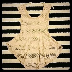 Beige Lace Hi Lo Peplum Top