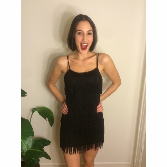 Fun & flirty little black tasseled dress!