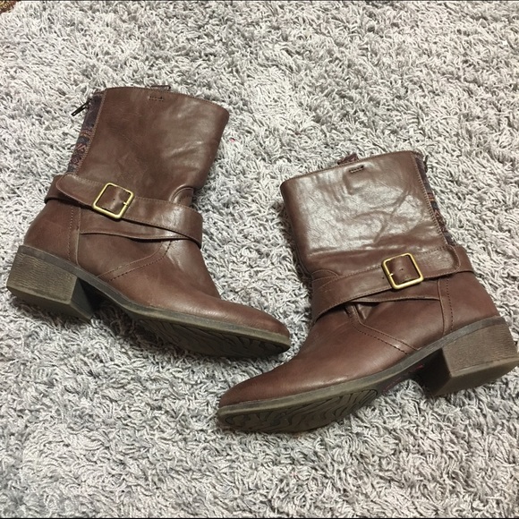 Dark Brown Tribal Print strappy ankle/Moto boots