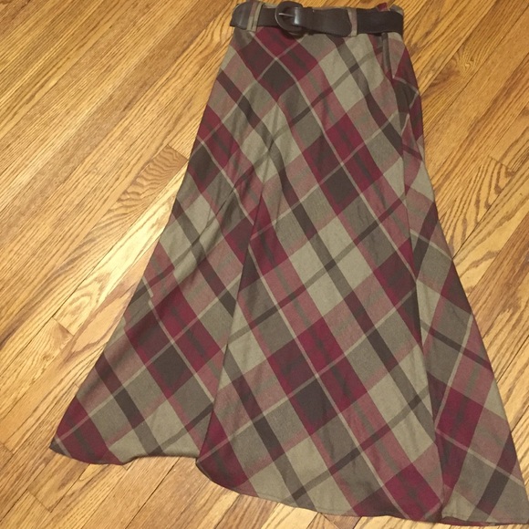 NWT Cato Plaid Long Belted Skirt size 6