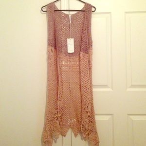 Long Two-Toned Crochet Vest