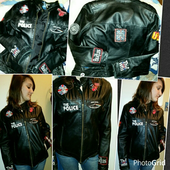 rock and roll patch black leather moto jacket