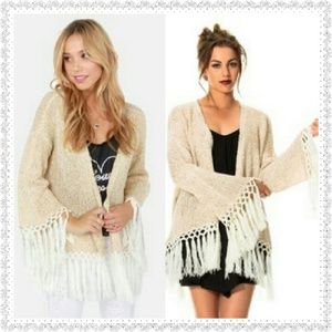 RVCA xs knitted fringe oversized cardigan