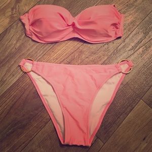 Pink bikini set with built in wire bra