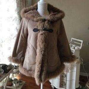 Fox fur trimmed cape