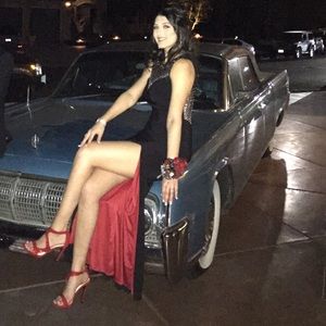 Black Prom Dress with Red Slit