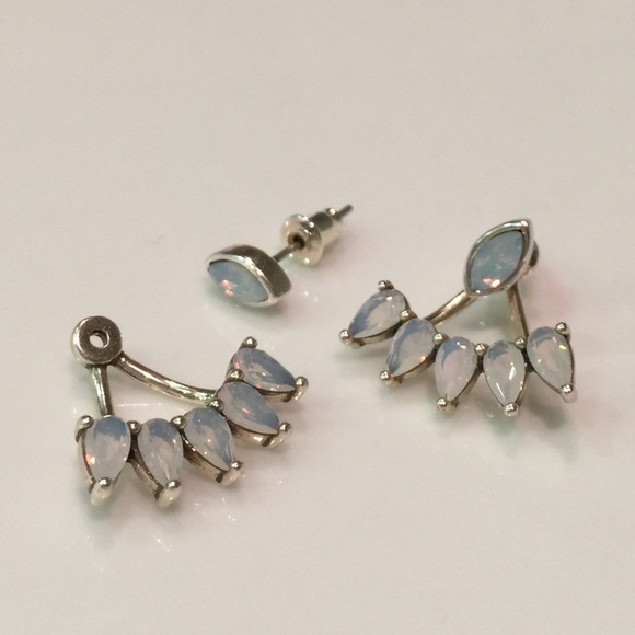 Gorgeous Silver & White Opal Ear Jackets - Picture 3 of 4