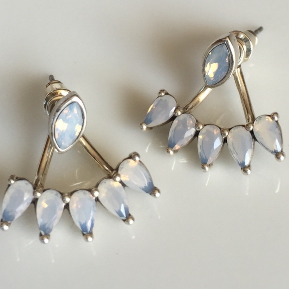Gorgeous Silver & White Opal Ear Jackets - Picture 2 of 4