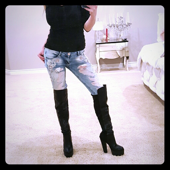 New! Over the Knee, lug sole, platform boots, 7.5