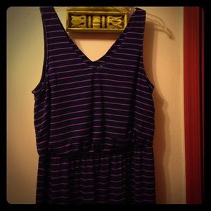 •faded•glory•long•navy•purple•striped•dress•med•