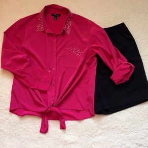 Hot Pink Tie front blouse