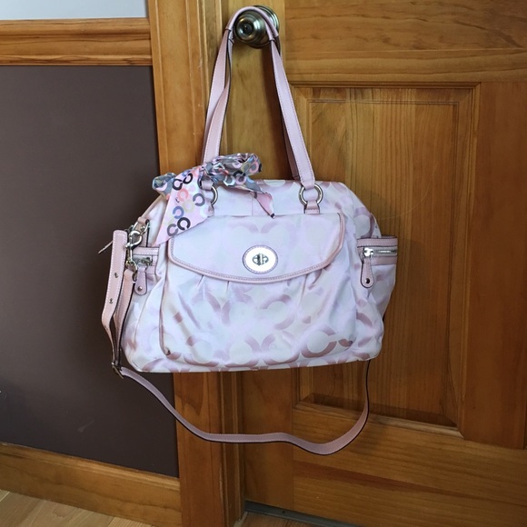 Pink coach diaper bag/ laptop bag with scarf.