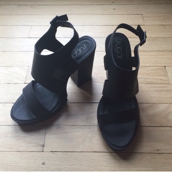 Black Chunky Cutout Heels