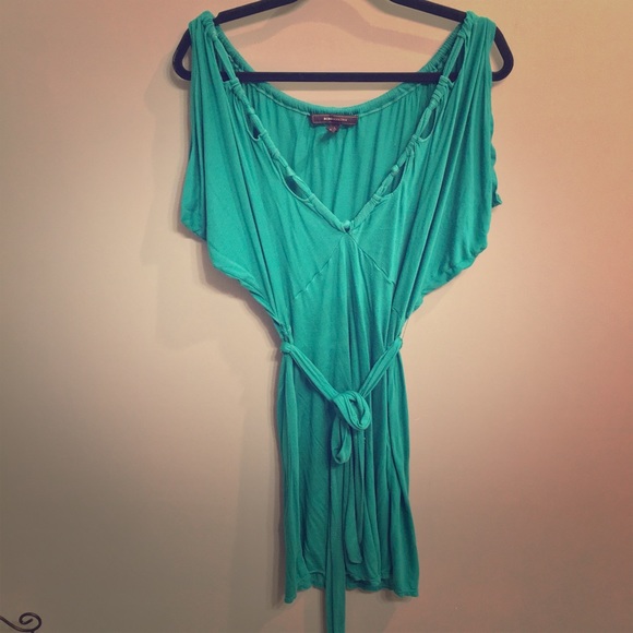 BCBG MaxAzria Teal wide Neck belted Dress