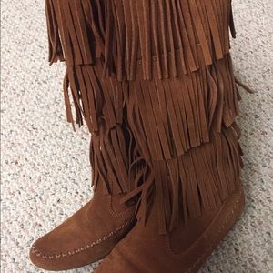 Lauren Conrad fringe suede boots