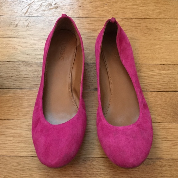 J. Crew Shoes - Hot Pink Suede Ballet Flats