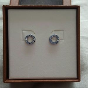 Silver Coach Logo Stud Earrings