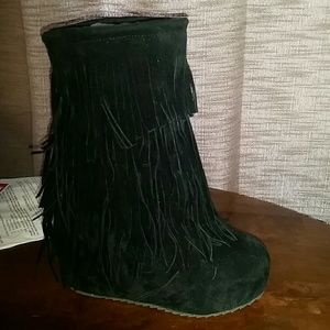 Boho fringe wedge bootie