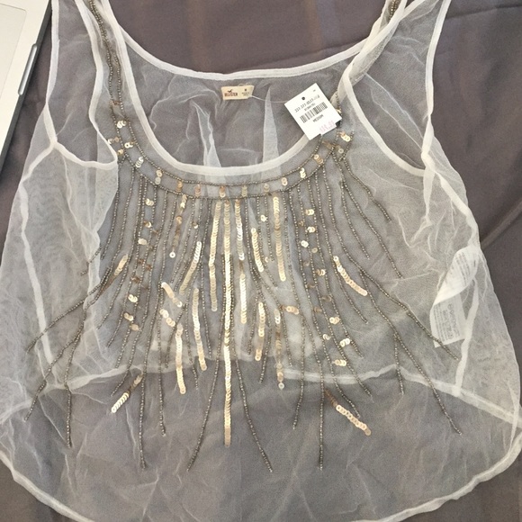 Hollister see through fashion top w gold beading