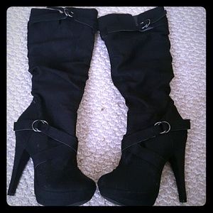 Black high heeled boots