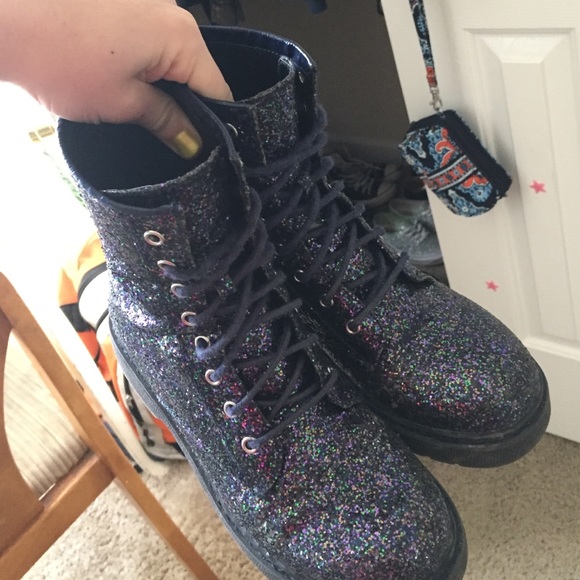 purple sparkly combat boots