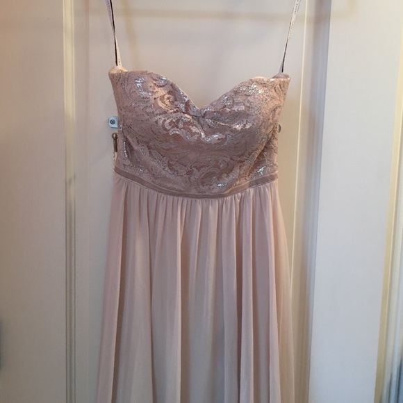 Blush Jenny Yoo long gown, chiffon & metallic lace
