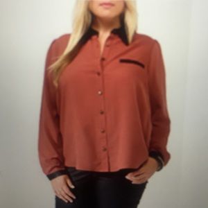 Forever 21+ Plus Coated Contrast Trim Shirt