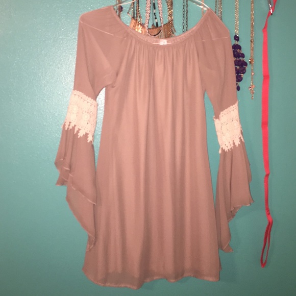 Taupe California chiffon dress.