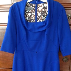 Royal blue cowl neck dress. 3/4 sleeves.