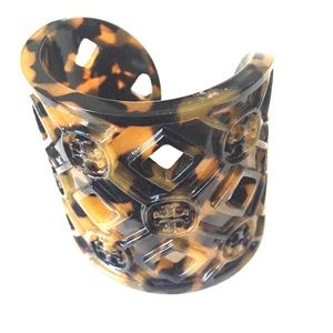 Tory Burch Perforated Resin Logo Cuff Bracelet
