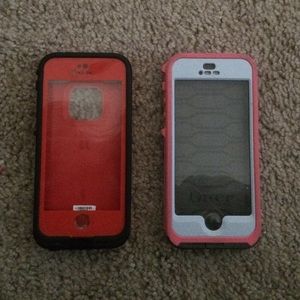 Pink Waterproof Otter Box and Red LifeProof