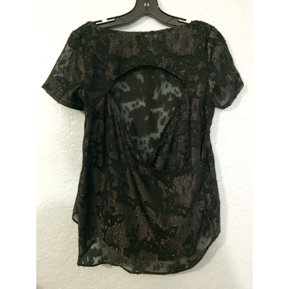 🆕🎉Gorg BCBG Black Shimmer Sheer Blouse Open Back - Picture 2 of 4