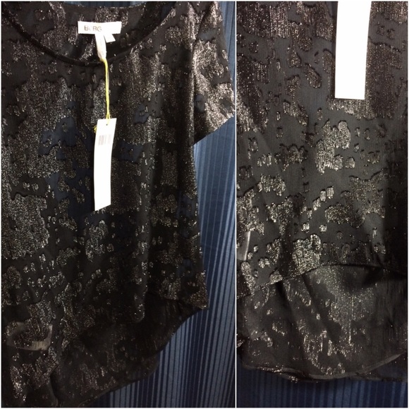 🆕🎉Gorg BCBG Black Shimmer Sheer Blouse Open Back - Picture 3 of 4