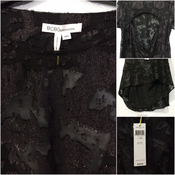 🆕🎉Gorg BCBG Black Shimmer Sheer Blouse Open Back - Picture 4 of 4