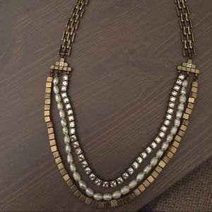 Gold, pearl, and rhinestone statement necklace