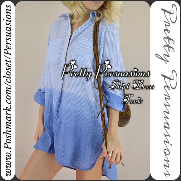 NWT Blue Ombré Dip Dyed Shirtdress Tunic - Picture 5 of 8