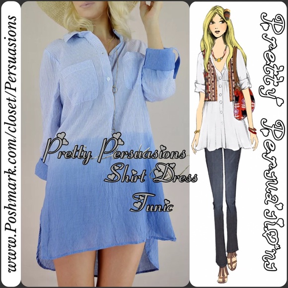 NWT Blue Ombré Dip Dyed Shirtdress Tunic - Picture 7 of 8