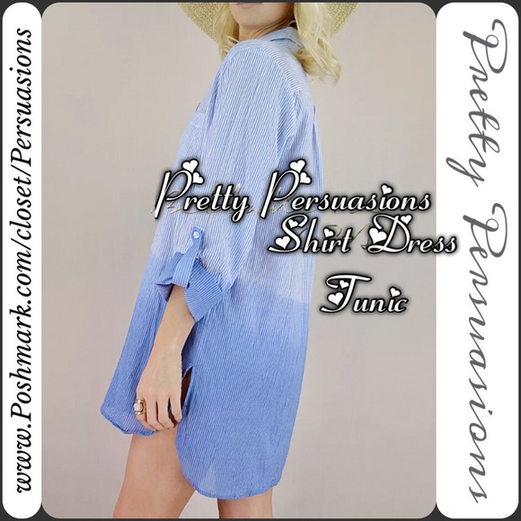 NWT Blue Ombré Dip Dyed Shirtdress Tunic - Picture 8 of 8
