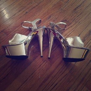 Ellie Disco Gold Stripper dancer platform heels 7