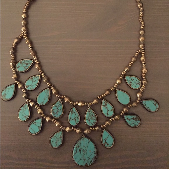 Reversible gold and turquoise statement necklace