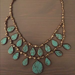 Reversible gold and turquoise statement necklace