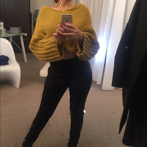 Cotton Knit Mustard Crop Sweater