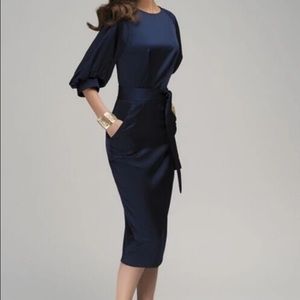 Navy blue dress with sash