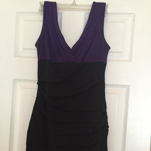 Purple & black v neck & v back dress