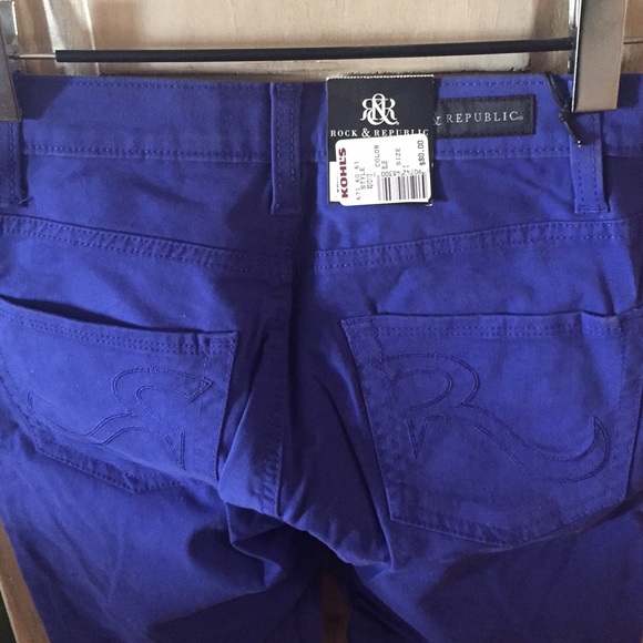 Rock & Republic Blue Skinny Stretch Pants - Picture 3 of 4