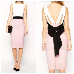 Pink midi dress with black bow