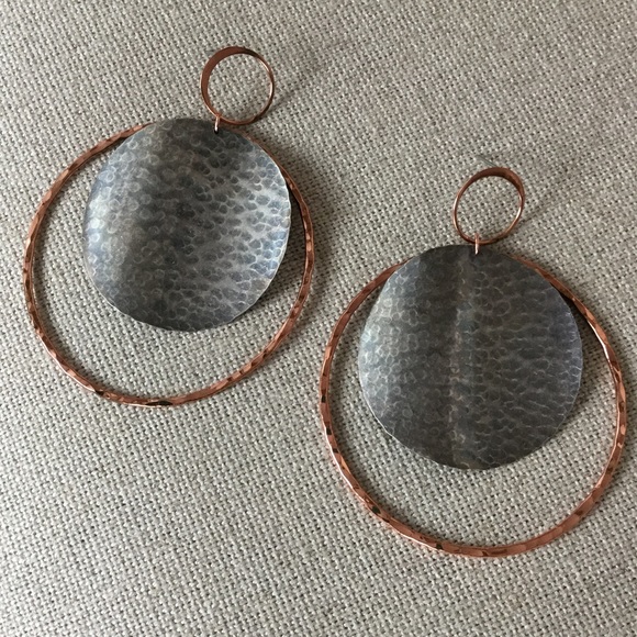 Bold Loop Earrings.  Copper and Silver coloring. - Picture 1 of 3