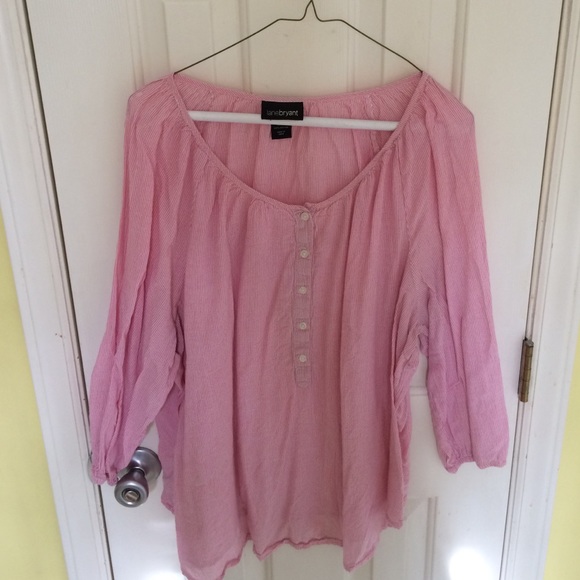 Pink Striped Peasant Top